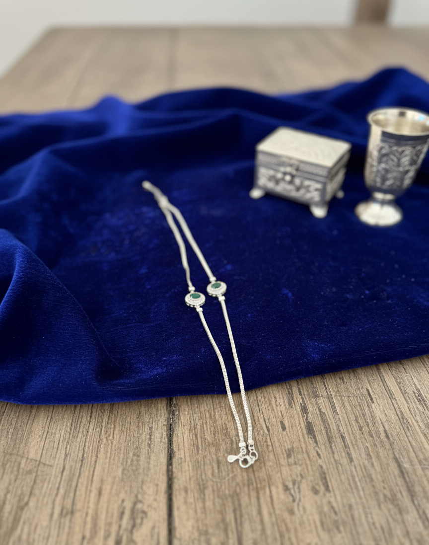 Silver Olive Aura Anklet | RVA-12