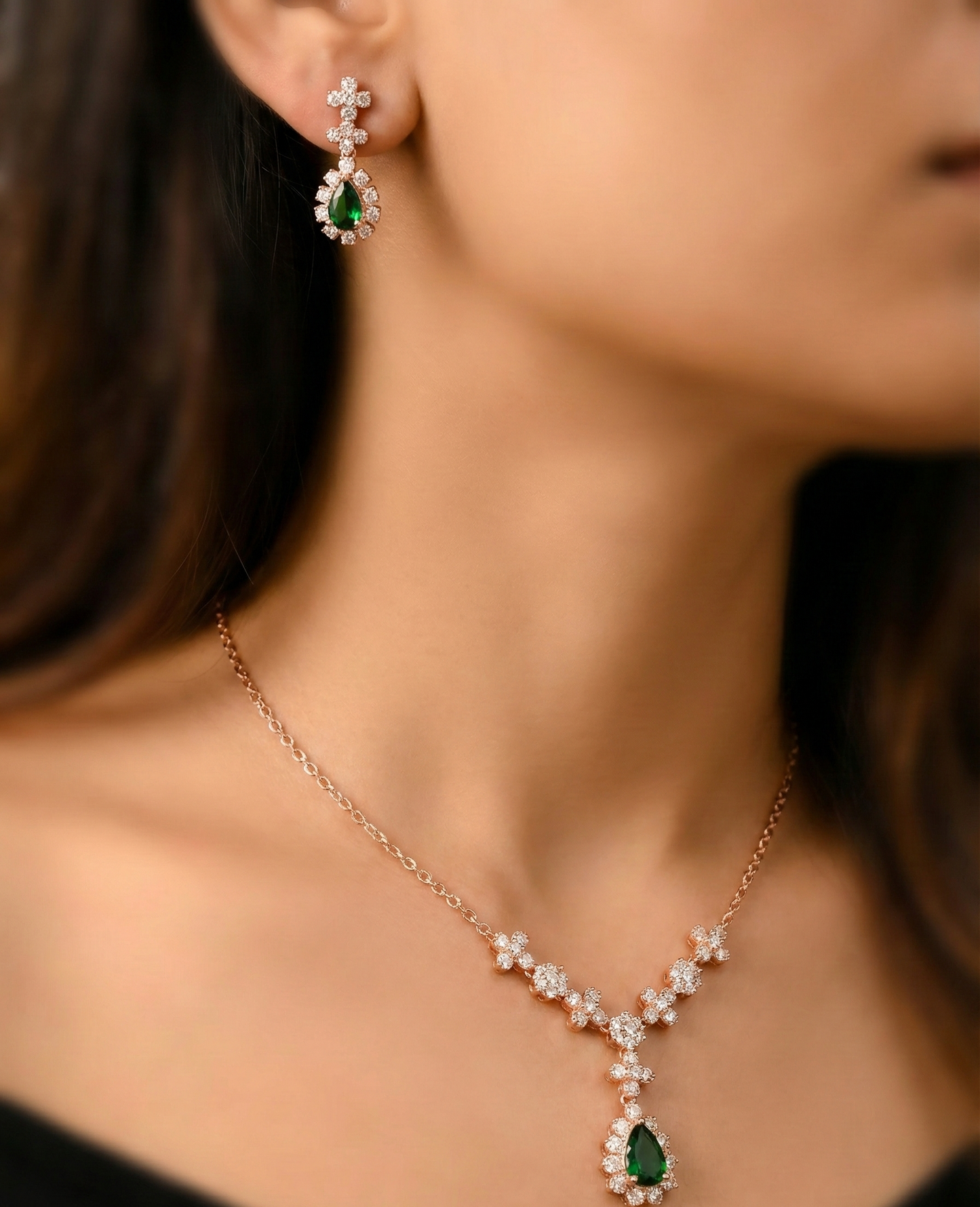 Rose Gold Crystal Dewdrop Set |RVS5