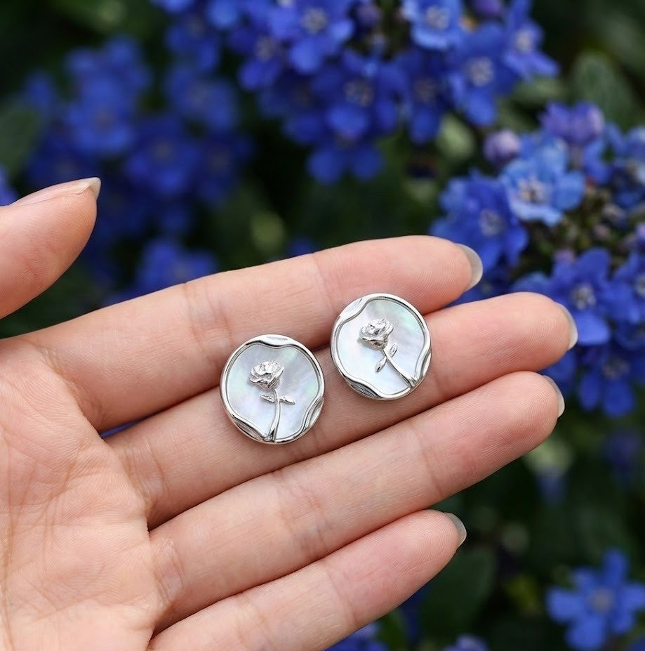 Silver Rose Charm Earrings | RVER-23