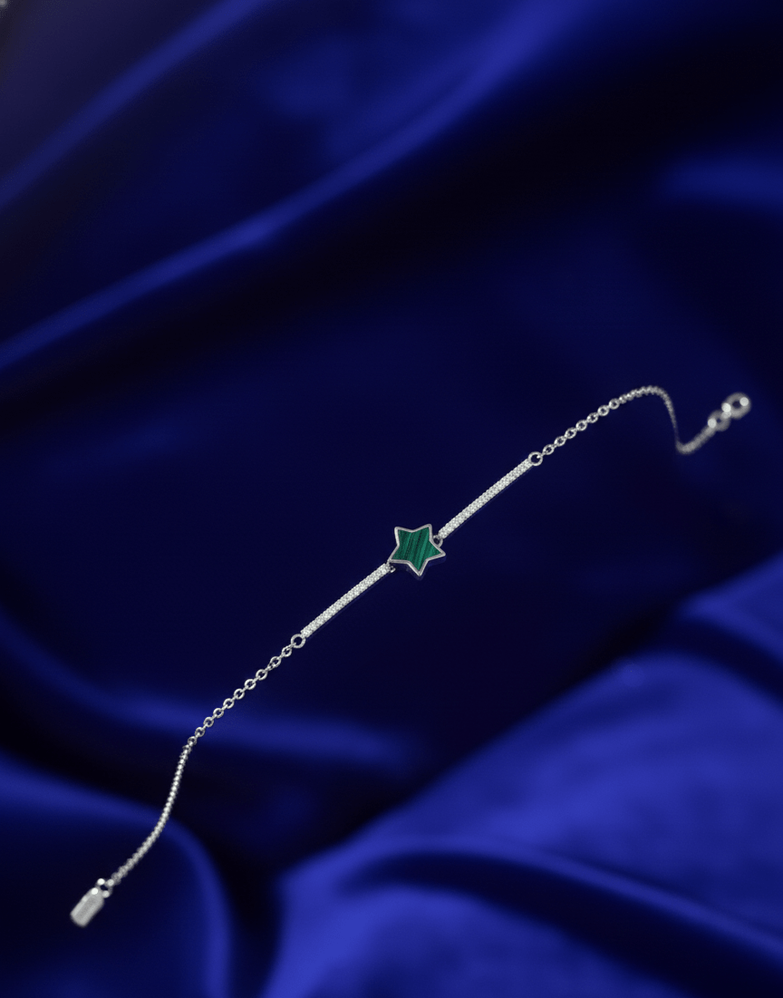 Silver Green Star Petal Bracelet | RVB48