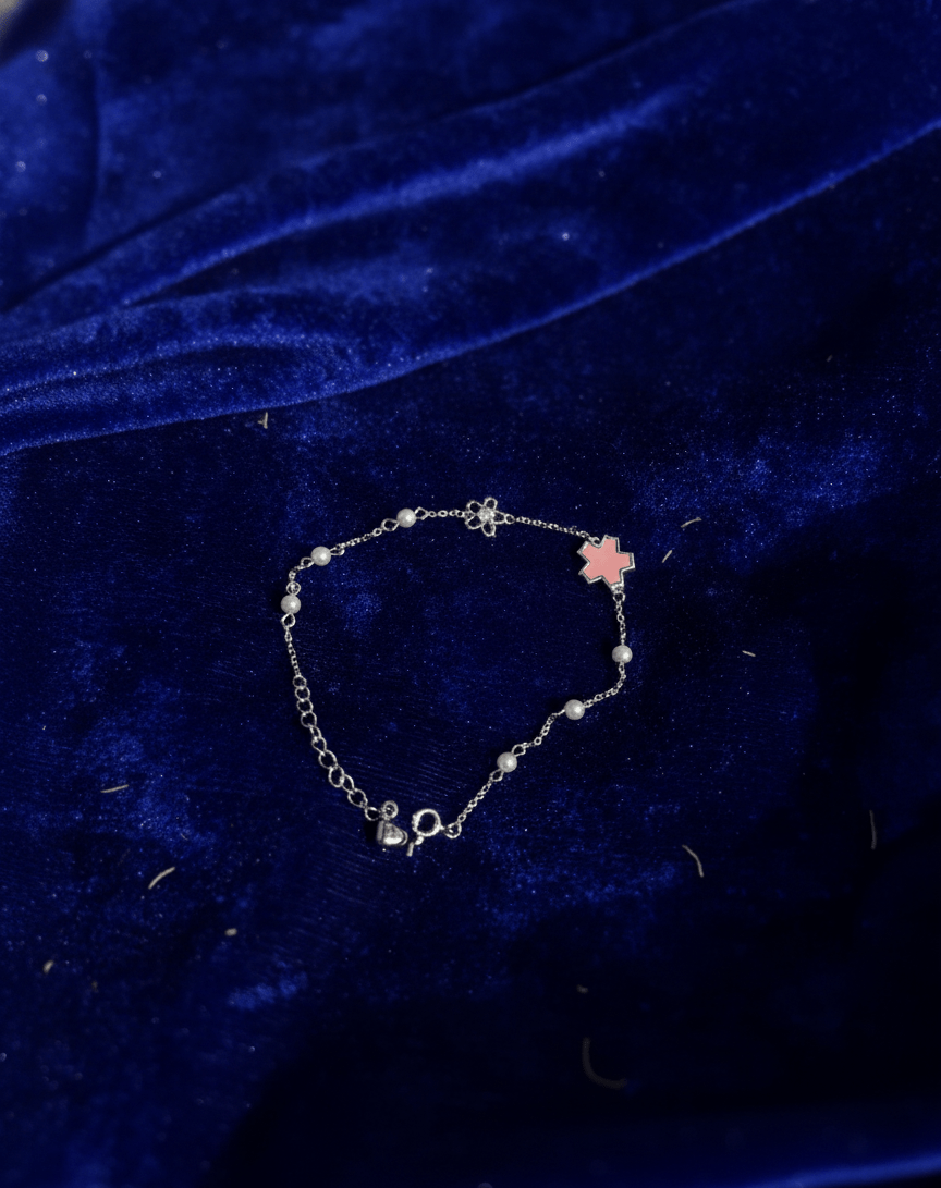 Silver Pink Flower Bracelet |RVB45