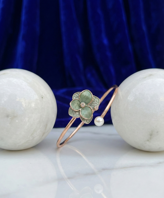 Rose Gold Green Petal Adjustable Bracelet | RVK-1