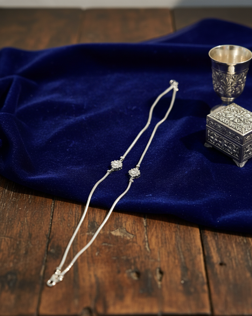 Silver Pearl Blossom Anklet | RVA03