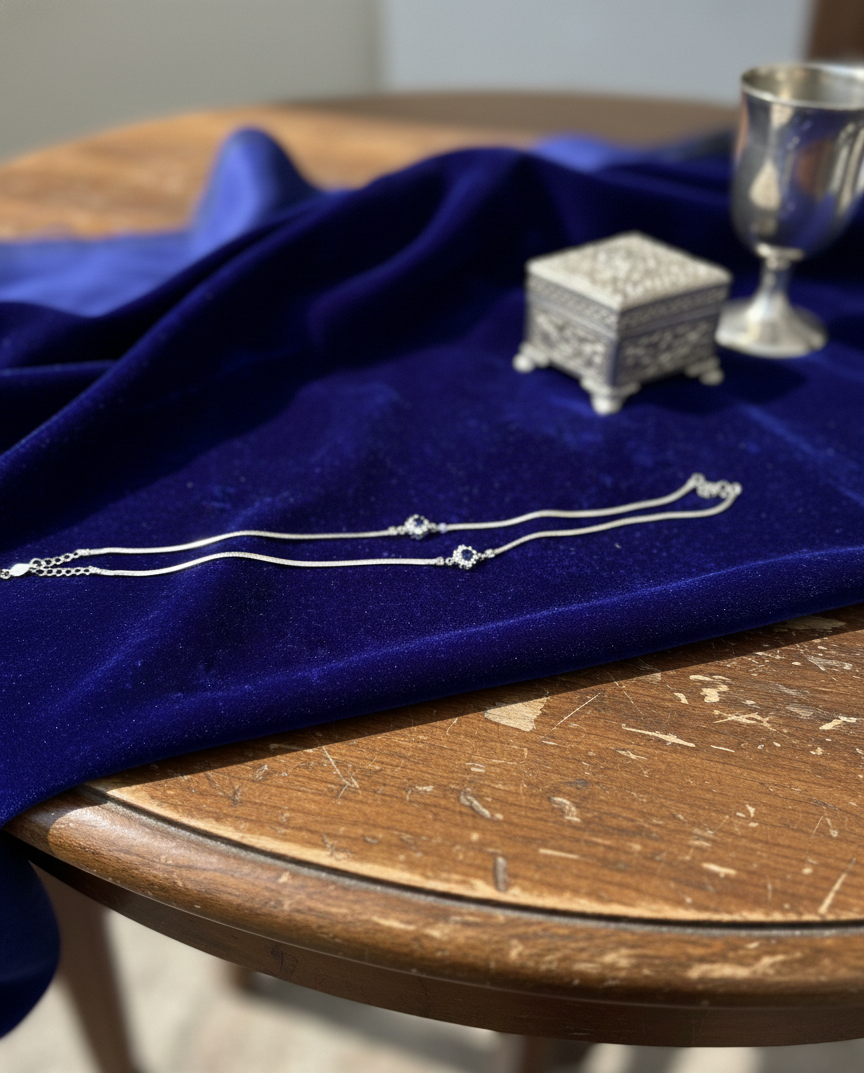 Silver Diamond Blue Stone Anklet | RVA13