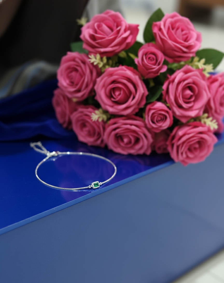 Silver Green Dream Anklet | RVA09