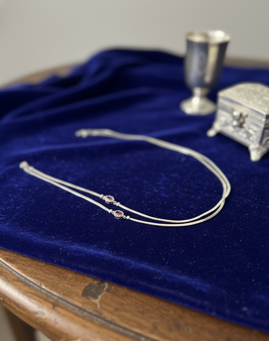 Silver Red Crystal Aura Anklet | RVA-7