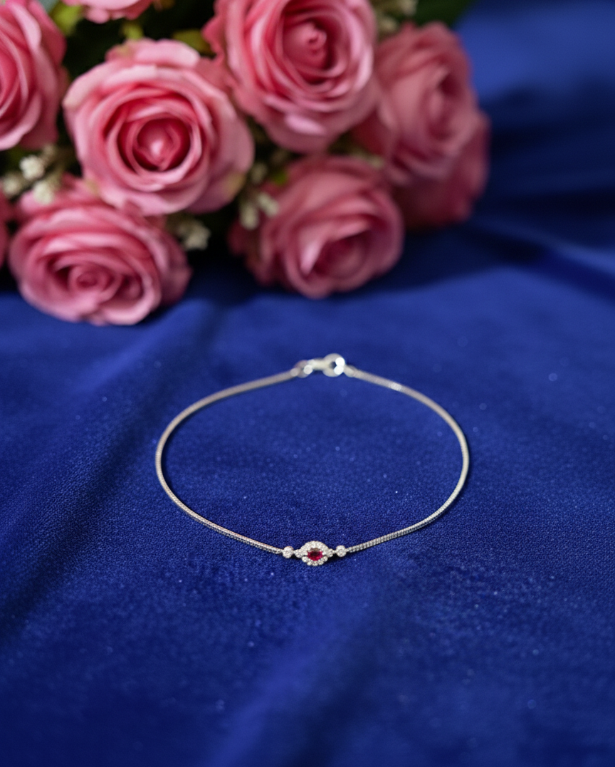 Silver Red Crystal Aura Anklet | RVA-7