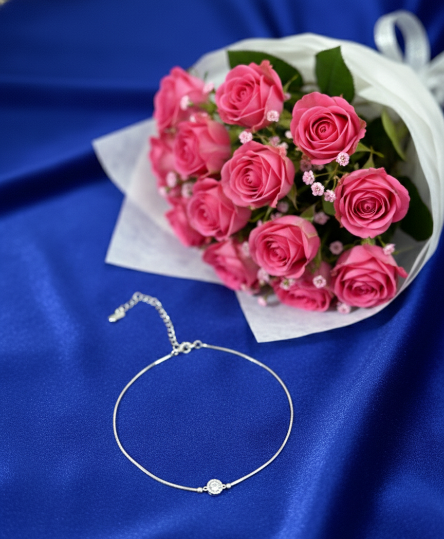 Silver Daisy Sparkle Anklet | RVA-15