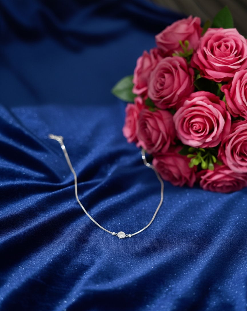 Silver Petal Whisper Anklet | RVA-02