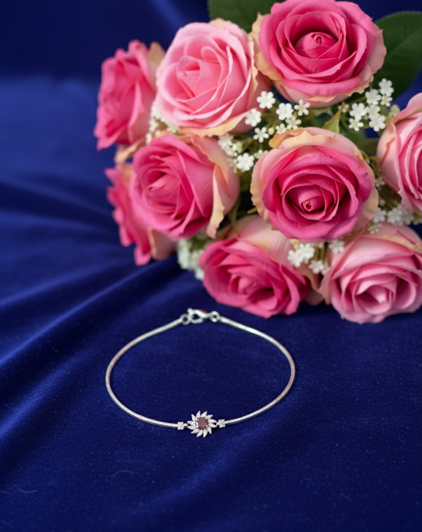 Silver Sun Rose Anklet | RVA-10