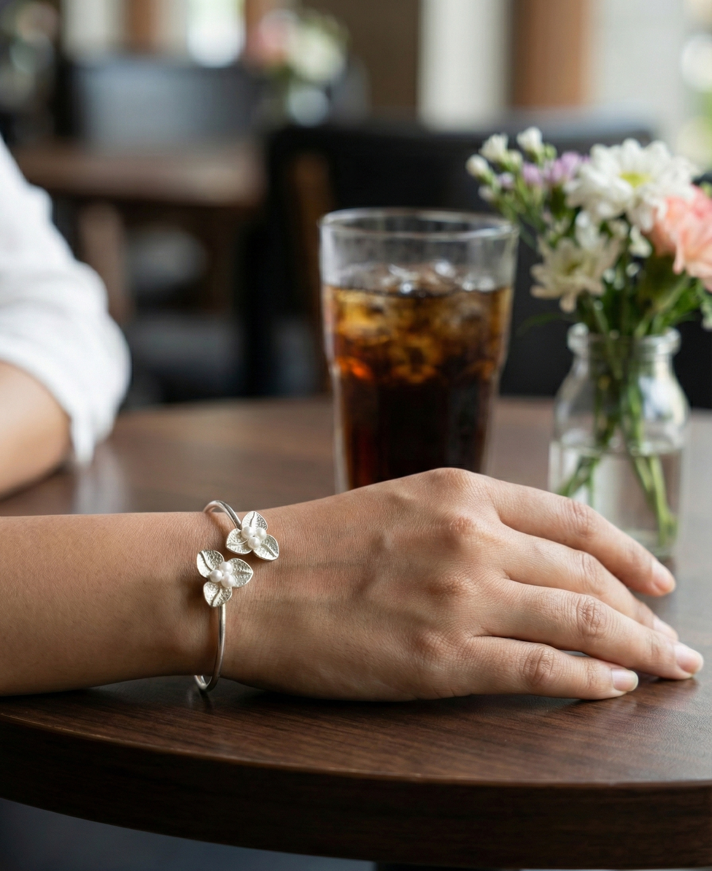 Silver Pearl Halo Adjustable Bracelet | RVK-4