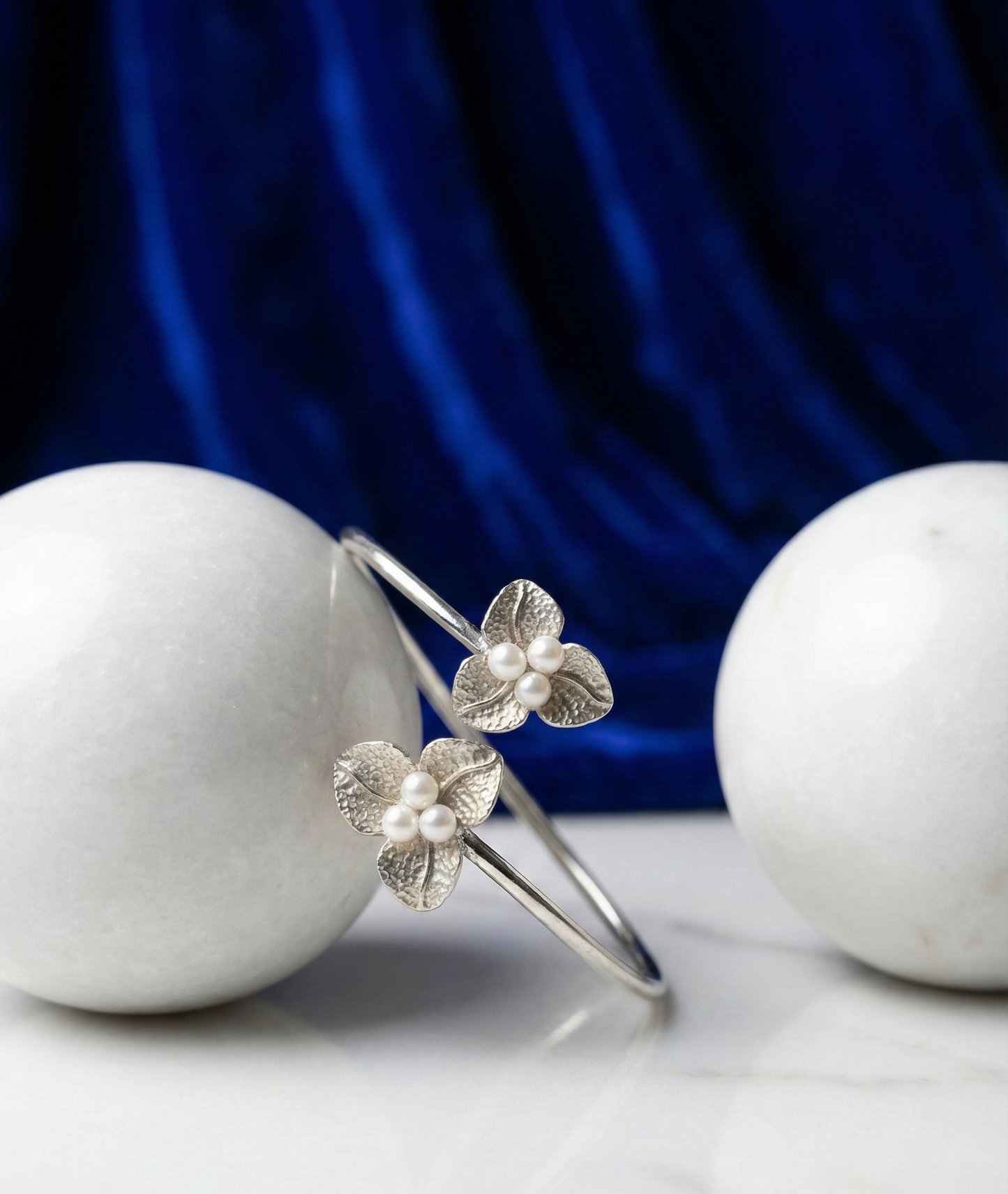 Silver Pearl Halo Adjustable Bracelet | RVK-4