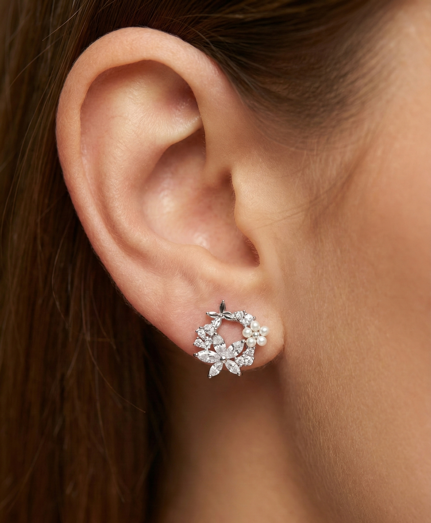 Silver Moonlit Petal Earrings | RVER-33