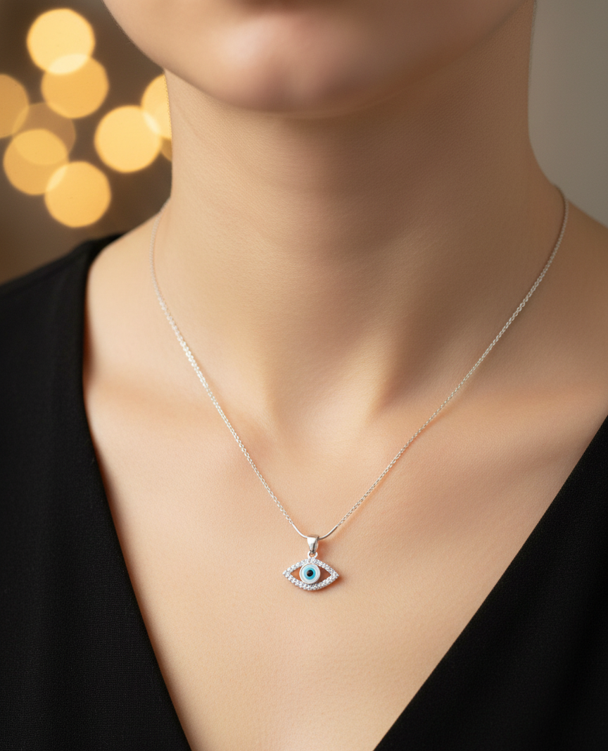 Silver Whisper Evil Eye Pendant|RV-5