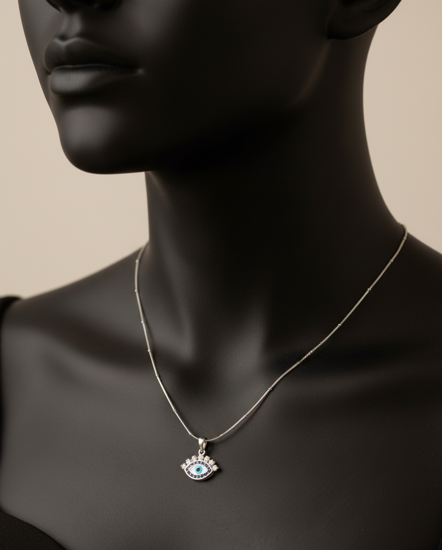 Silver Sapphire Evil Eye Pendant|RV-3