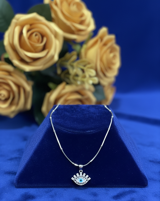 Silver Sapphire Evil Eye Pendant|RV-3