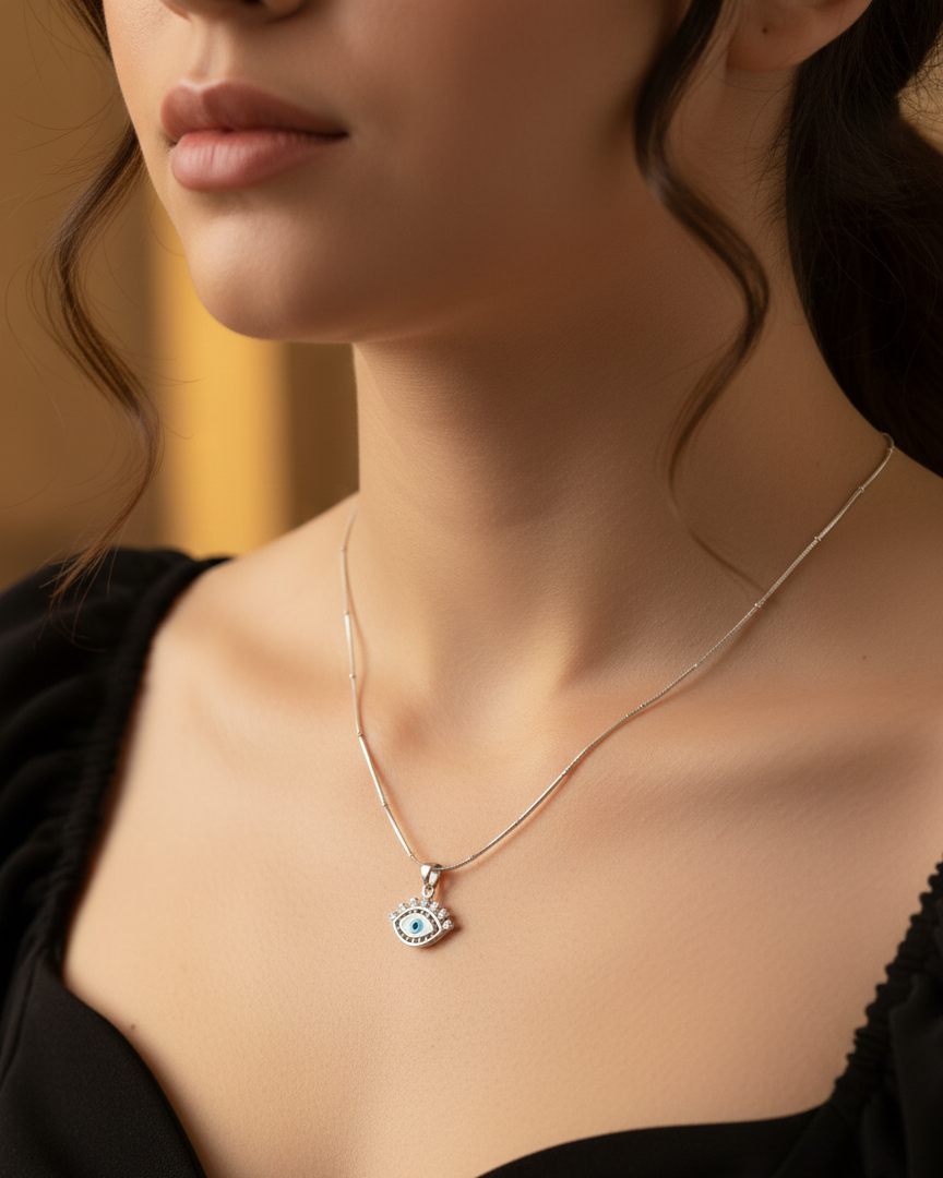Silver Sapphire Evil Eye Pendant|RV-3