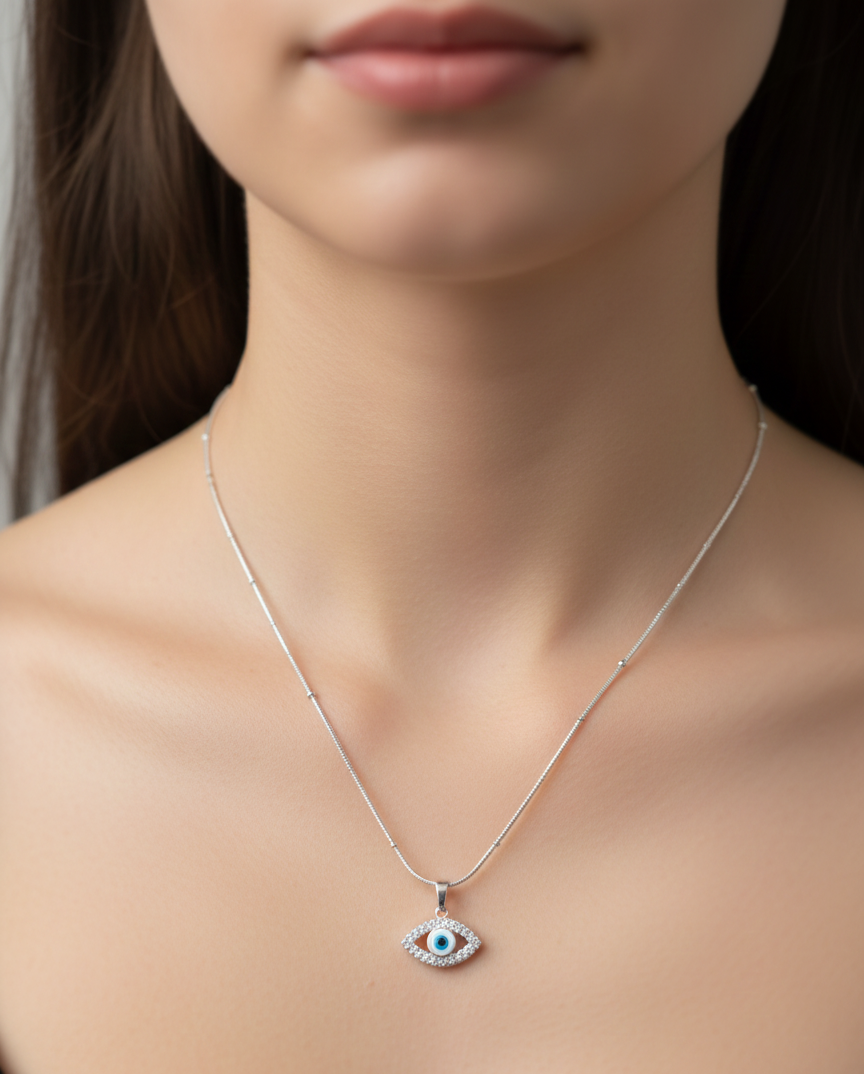 Silver Serenity Evil Eye Pendant|RV-6