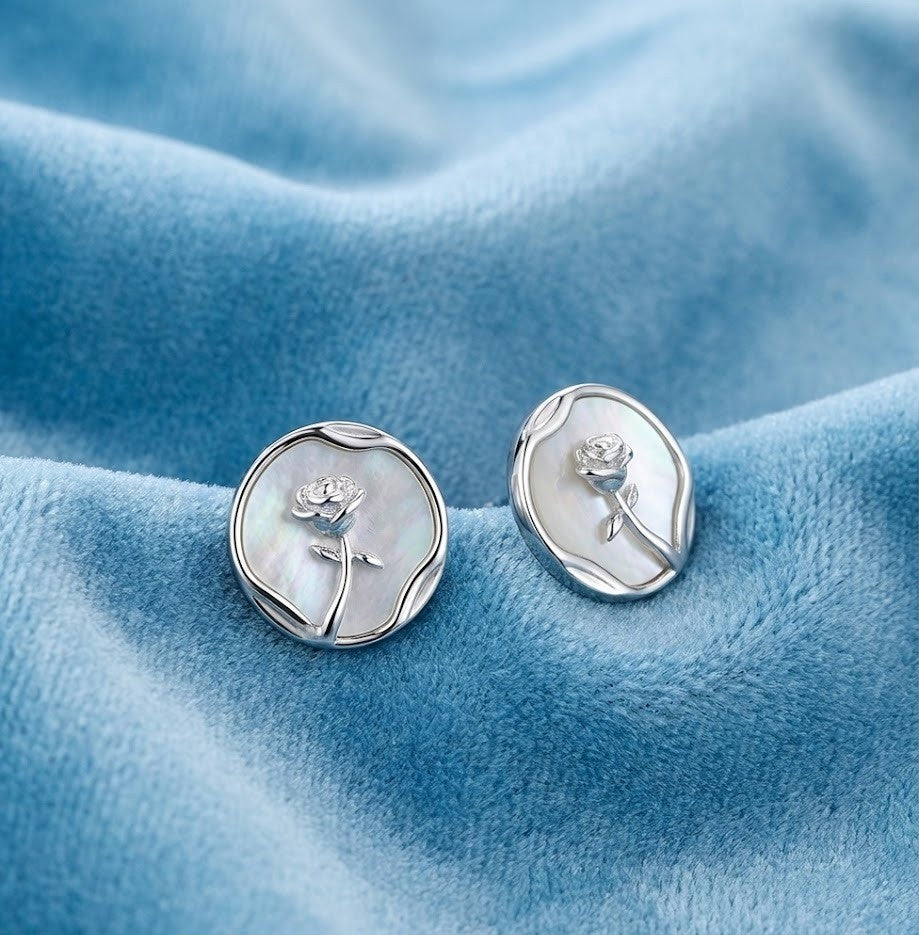 Silver Rose Charm Earrings | RVER-23