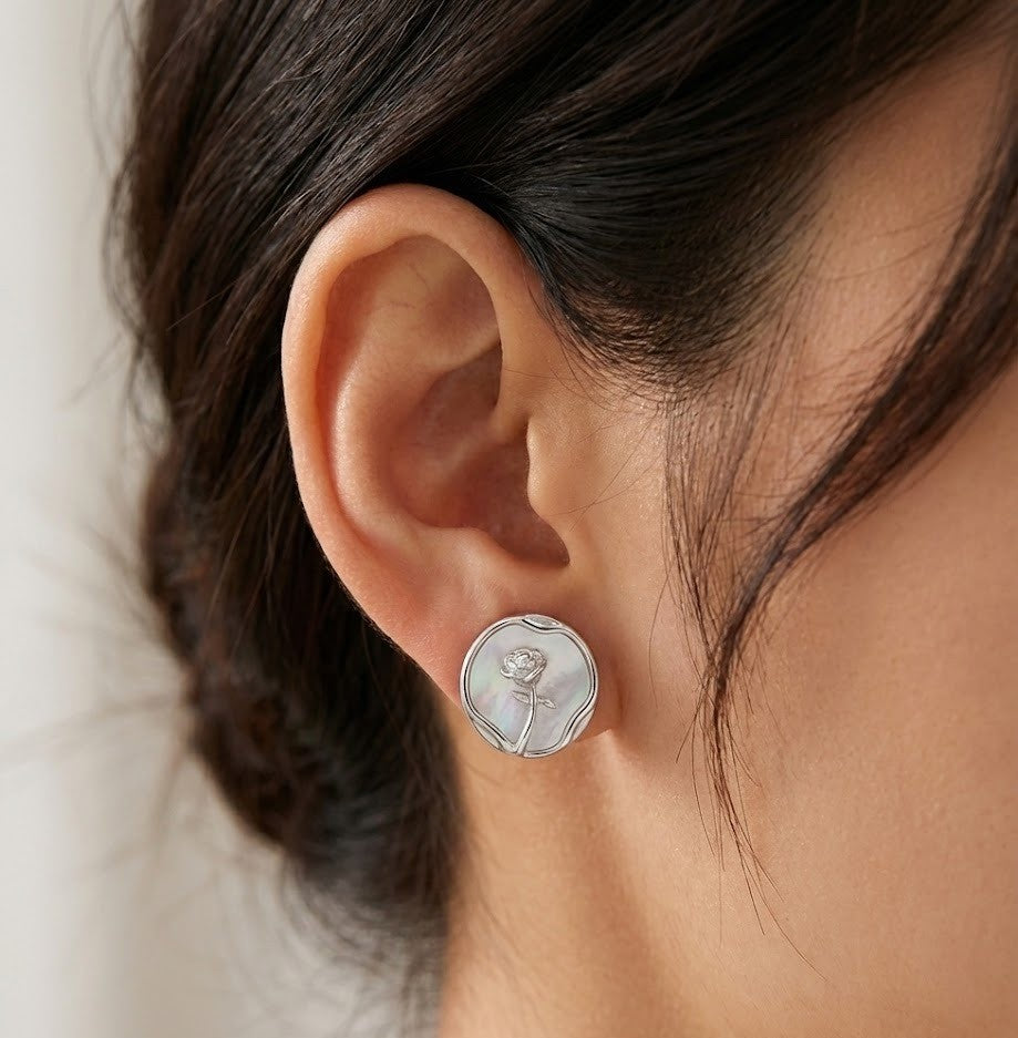 Silver Rose Charm Earrings | RVER-23