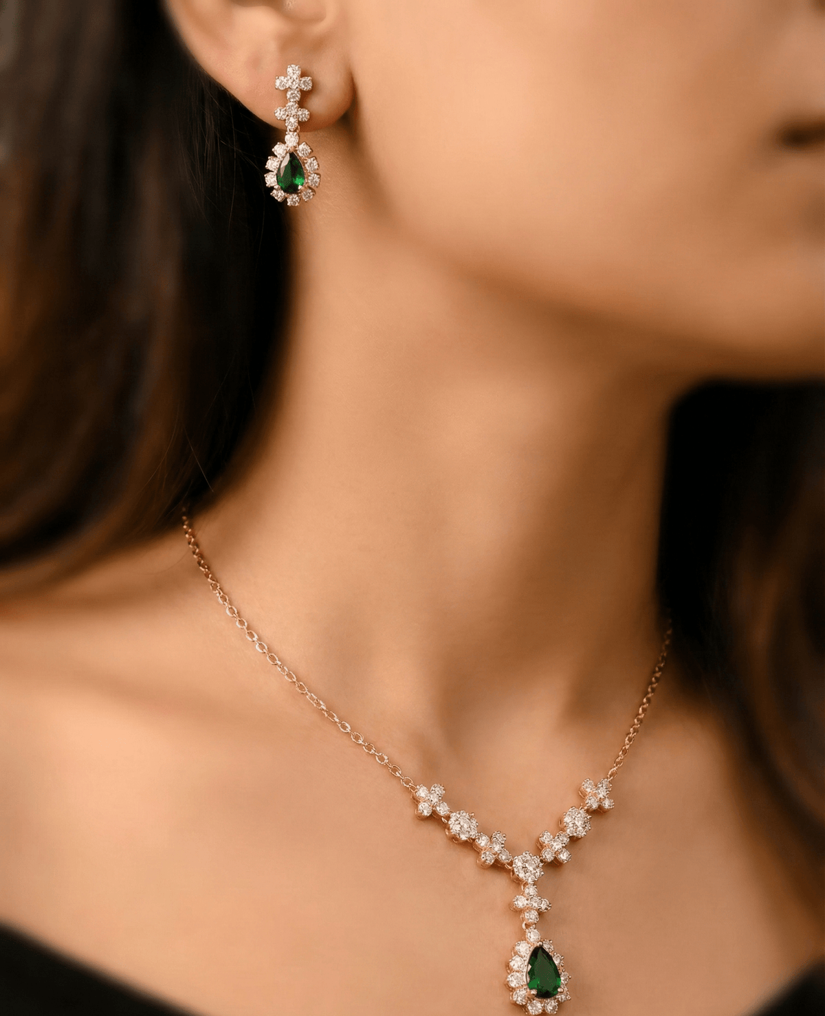 Rose Gold Crystal Dewdrop Set |RVS5