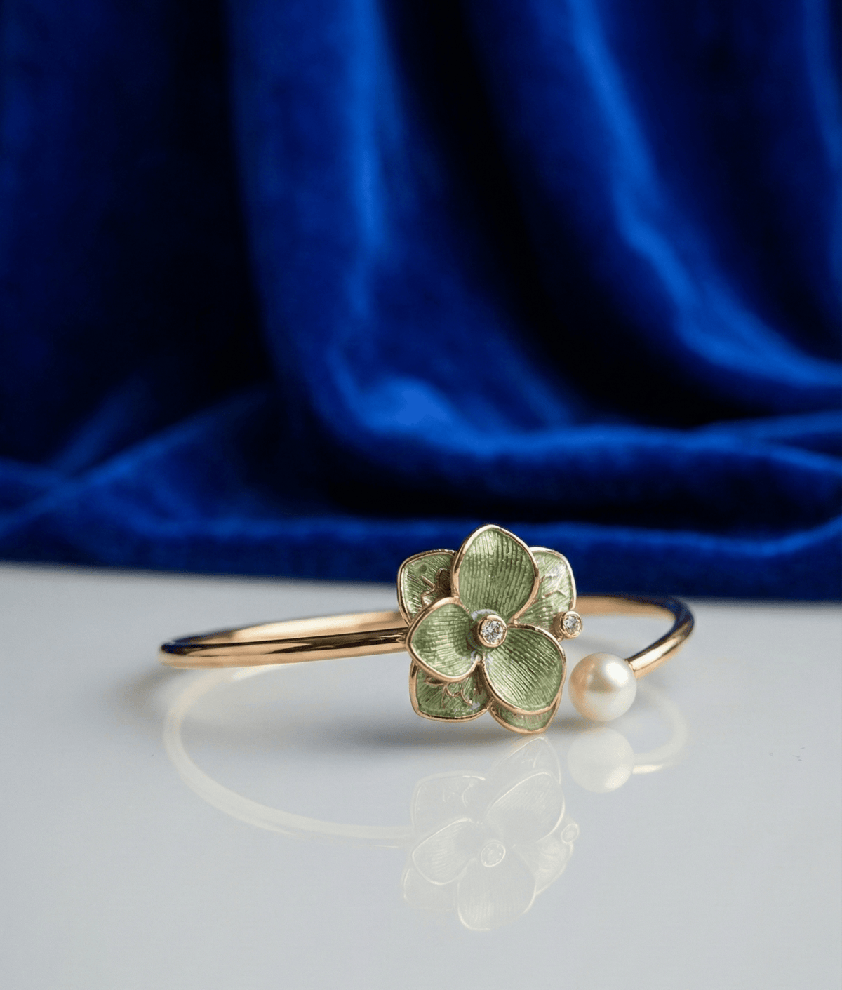 Rose Gold Green Petal Adjustable Bracelet | RVK-1