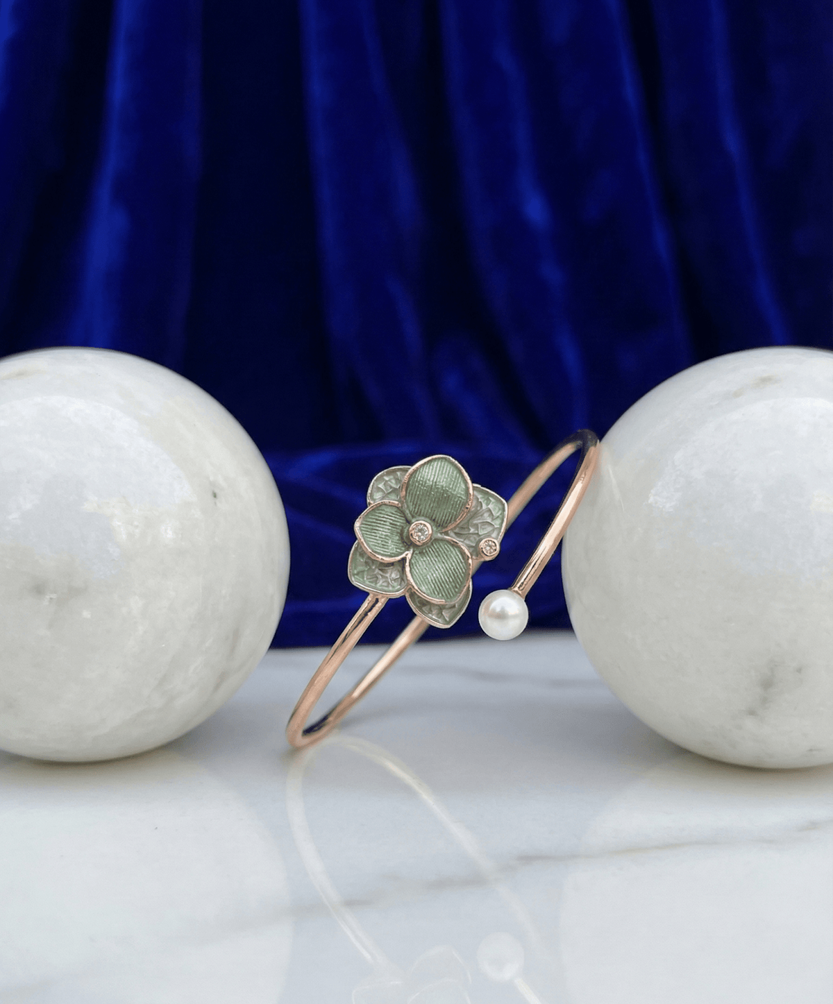 Rose Gold Green Petal Adjustable Bracelet | RVK-1