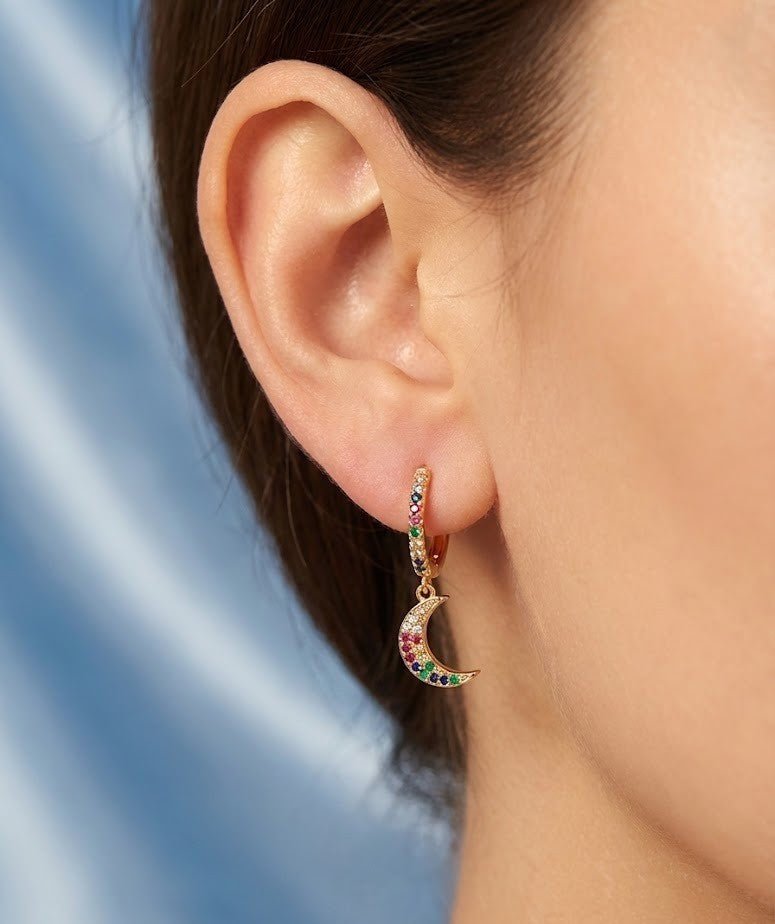 Rose Gold Moon Sapphire Earrings | RVER-8