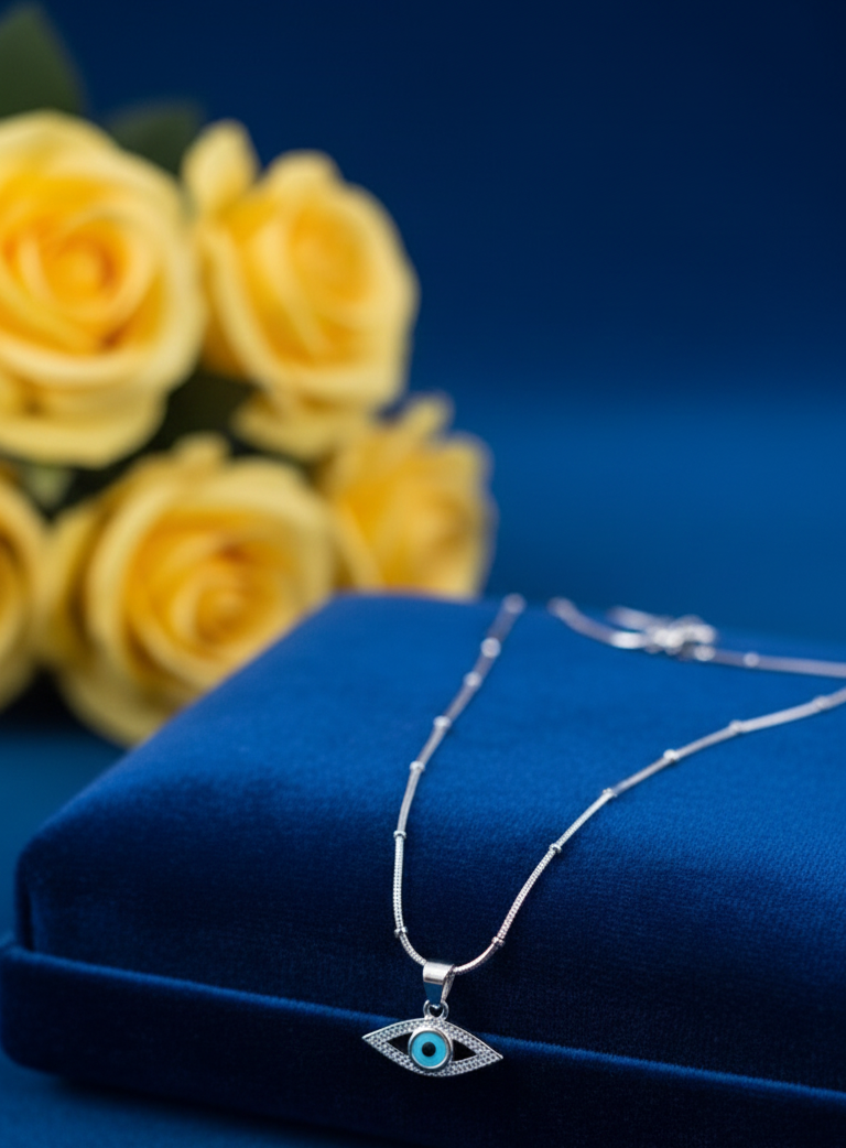 Silver Midnight Evil Eye Pendant |RV-1