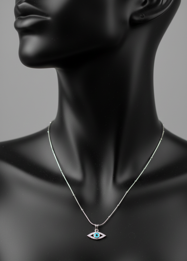 Silver Midnight Evil Eye Pendant |RV-1