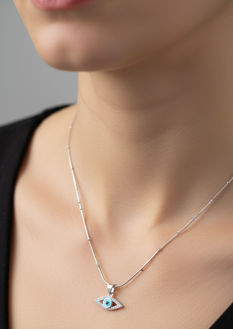 Silver Midnight Evil Eye Pendant |RV-1