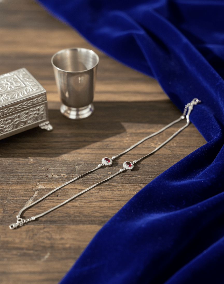 Silver Amethyst Red Glow Anklet | RVA-18