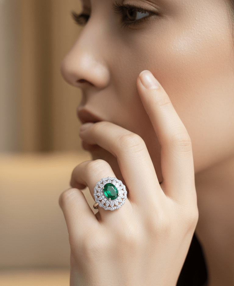 Silver Bloom Green Ring| RVRRR-20