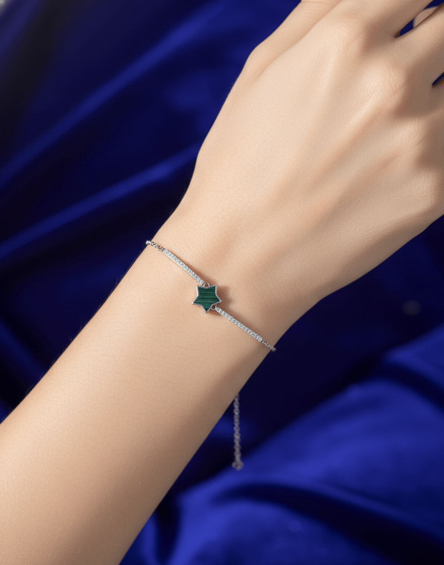Silver Green Star Petal Bracelet | RVB48