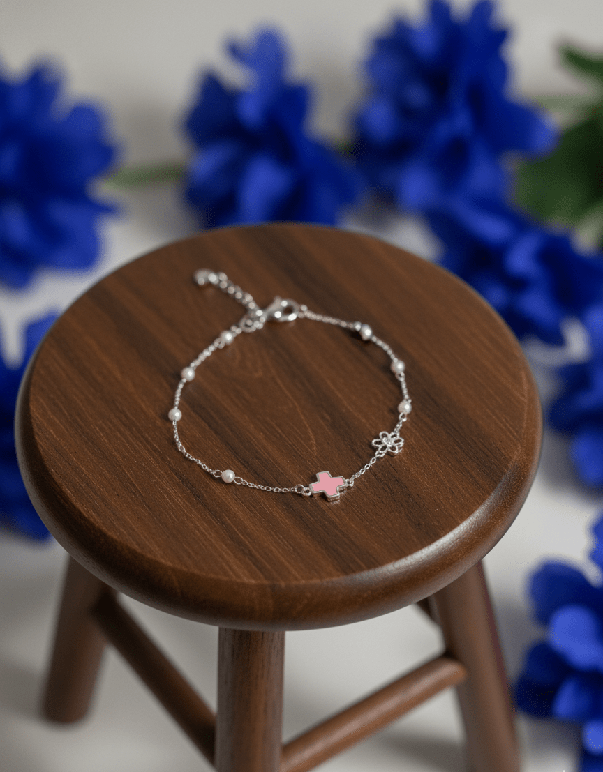 Silver Pink Flower Bracelet |RVB45