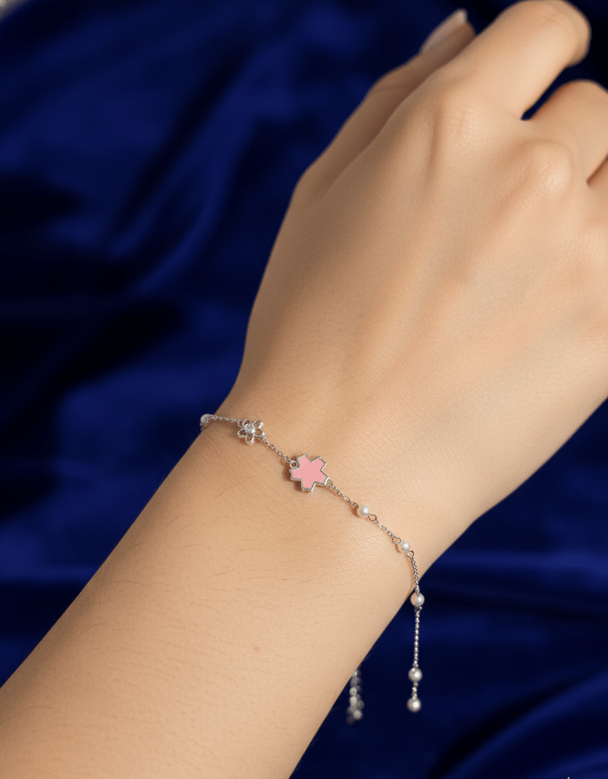 Silver Pink Flower Bracelet |RVB45
