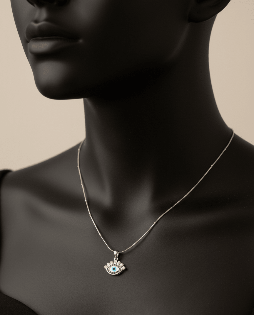 Silver Sapphire Evil Eye Pendant|RV-3