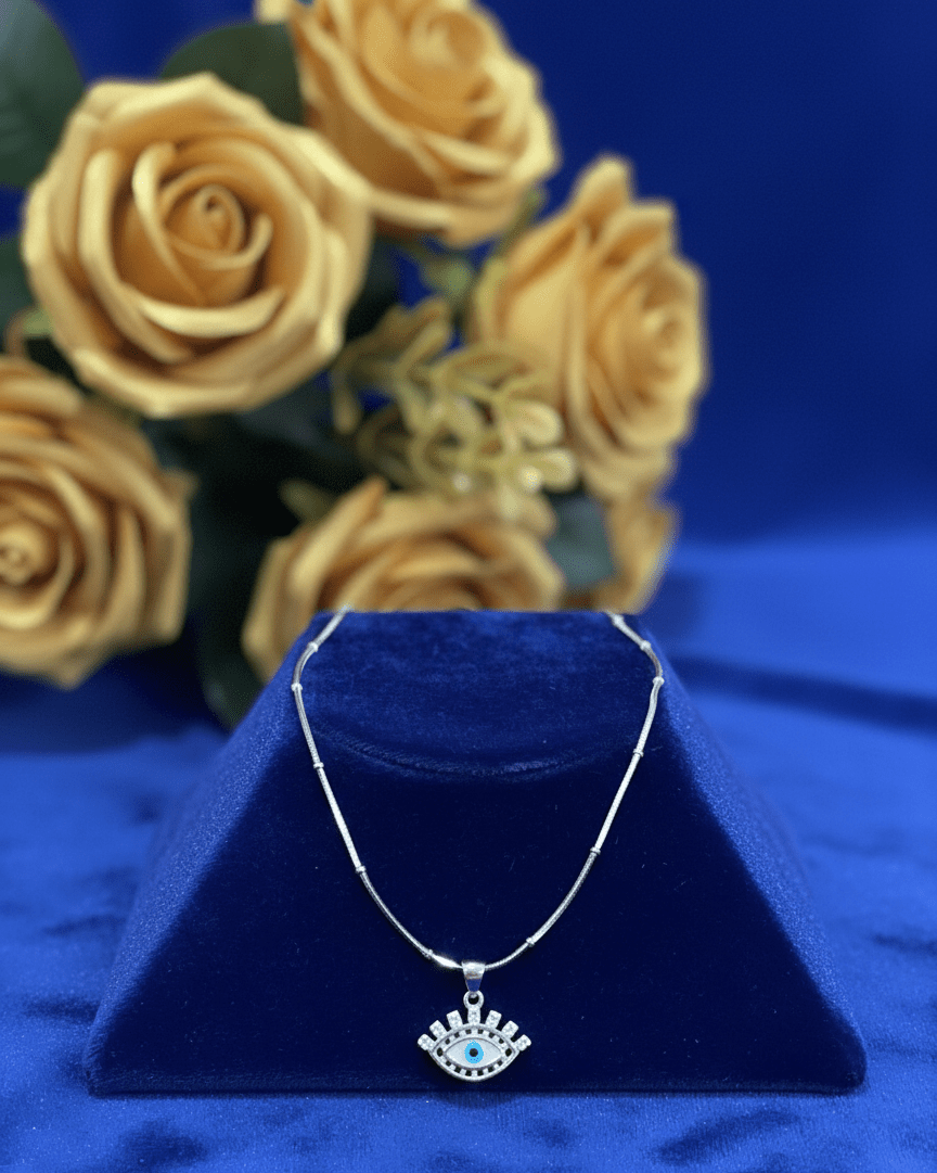 Silver Sapphire Evil Eye Pendant|RV-3