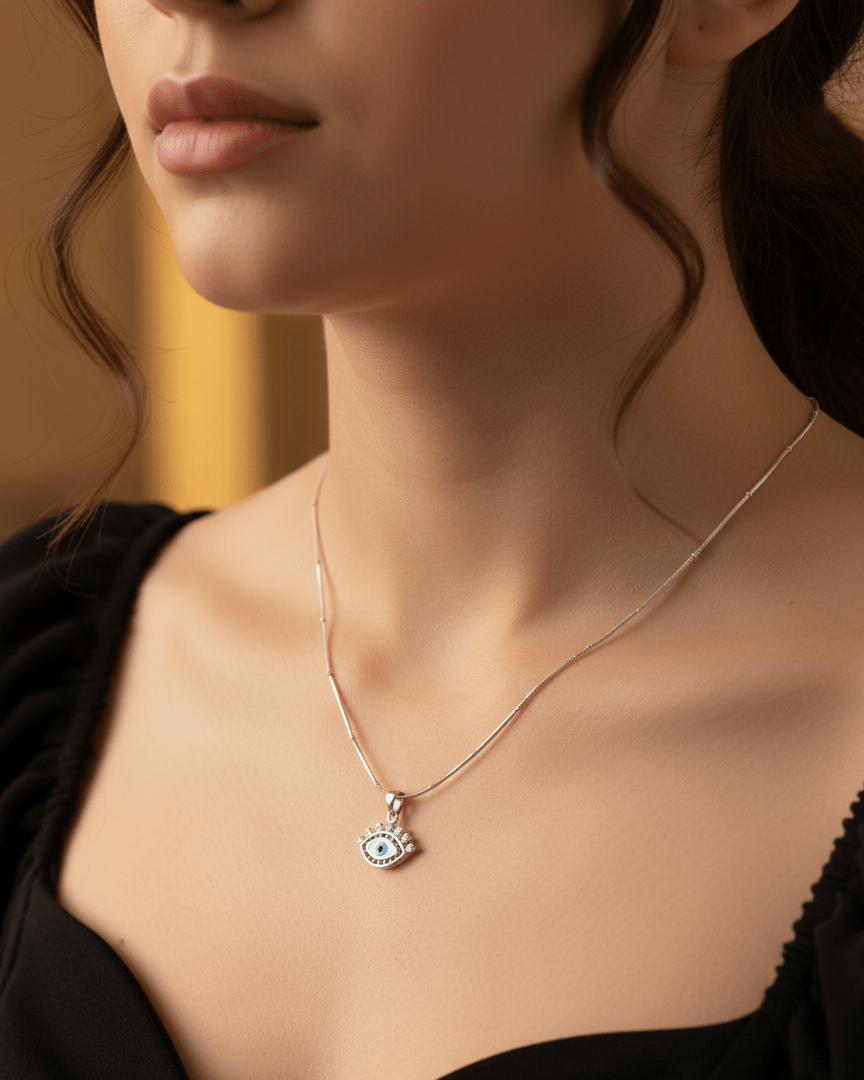 Silver Sapphire Evil Eye Pendant|RV-3